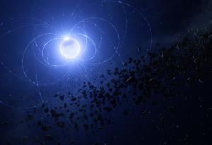 This artist’s impression shows the magnetic white dwarf WD 0816-310.