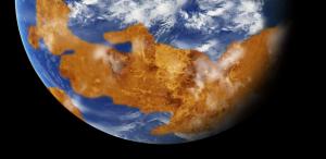 Artist depiction of a young and habitable Venus.