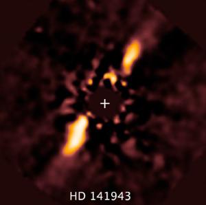 Asymmetrical debris disk around a Sun-like star.