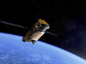 Artist's concept of an Iridium Next satellite in space.