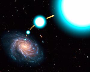 Artist concept showing a hypervelocity star escaping our galaxy.