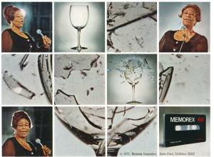 The incomparable Ella Fitzgerald sings a note to shatter glass in a 1970s advertisement.