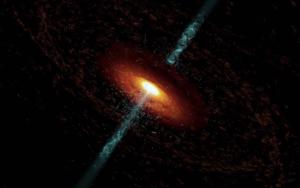 Artist view of an active black hole in the early universe.