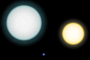 A white dwarf compared to the Sun and an A-type star.