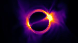 Simulation of glowing gas around a spinningblack hole.