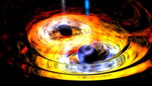Artist's concept of two orbiting black holes.