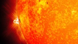 A giant sunspot seen at the edge of the Sun.