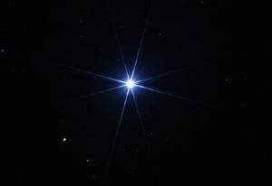 Diffraction spikes on a photograph of a star.