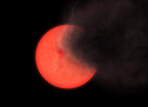 Artist’s impression of a cloud of smoke and dust being thrown out by a red giant star.