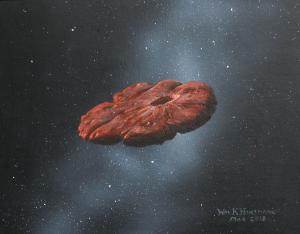 Artist’s concept of the ‘Oumuamua interstellar object as a pancake-shaped disk.