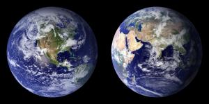 A composite image of Earth as a watery world.