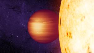 Artist view of a hot Jupiter closely orbiting its star.