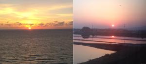 Sunrise and sunset at the same time.