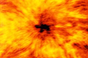 This ALMA image of an enormous sunspot was taken at a wavelength of 1.25 millimetres.
