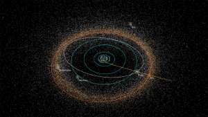 The potential path New Horizons will take to reach its next target in the Kuiper Belt: 2014 MU69.