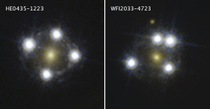 Images of quasars gravitationally lensed by a galaxy.