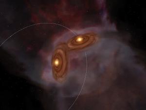 Illustration of a tilted binary system observed by ALMA.