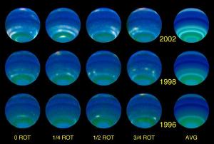 Hubble images showing the seasons of Neptune.