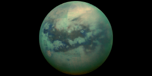 Titan as seen by the Cassini spacecraft.