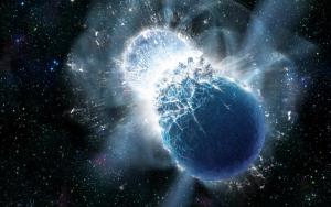 Artistic representation of two merging neutron stars.