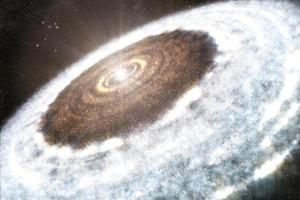 This artist’s impression of the water snowline around the young star V883 Orionis, as detected with ALMA.