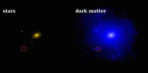 Triangulum II in the visible (left) and dark matter (right).
