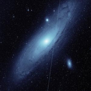 A Starlink satellite trail seen across the Andromeda Galaxy.