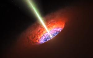 Illustration of a powerful black hole and its magnetic field.