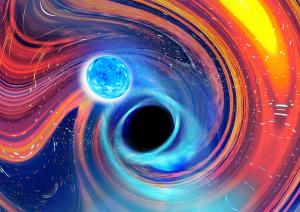 An artistic image inspired by a black hole-neutron star merger event.