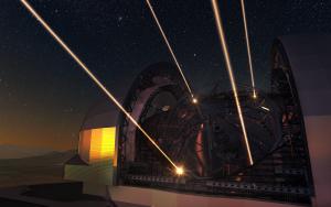 Artist’s impression of the Extremely Large Telescope deploying lasers for adaptive optics.