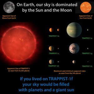 Apparent sizes seen from a Trappist-1 planet.