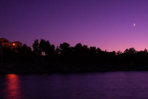 An evening sky seen as purple.
