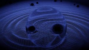 Artistic impression of lensed gravitational waves.