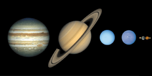 The planets of our solar system to scale.