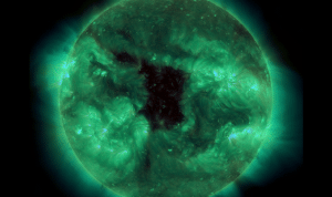 A view of a hole in the Sun’s corona from the Solar Dynamics Observatory.