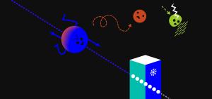 Stylized illustration of a neutrino hitting a block of ice.