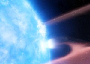 Artist’s impression of a white dwarf accreting planetary material from a circumstellar debris disk.