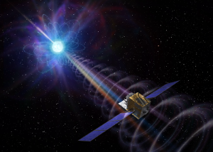 An artist’s view of Insight-HXMT observing a magnetar.
