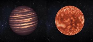 The typical artistic view of a Jupiter-like world (left) compared to a look based on new research (right).