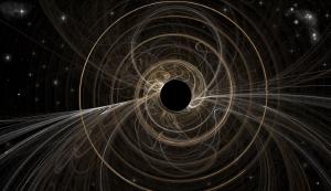 An artistic interpretation of a black hole.