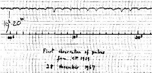 The first observaton of a pulsar.