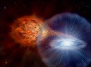 An artist's impression depicts a nova outburst similar to the RS Ophiuchi system.