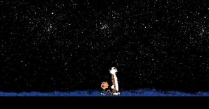Calvin and Hobbes contemplate the universe.