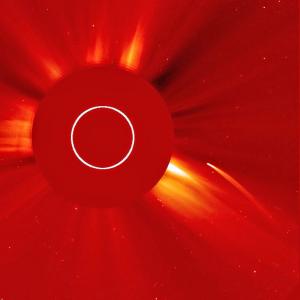 A comet seen close to the Sun.
