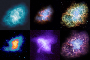 The Crab Nebula seen at different wavelengths.